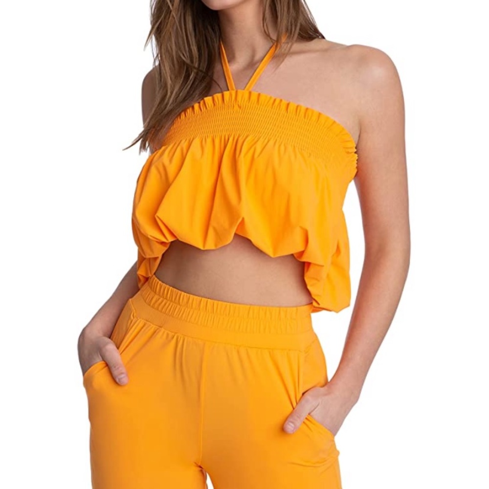 Juicy Couture Smocked Crop Top - Tangerine Dream